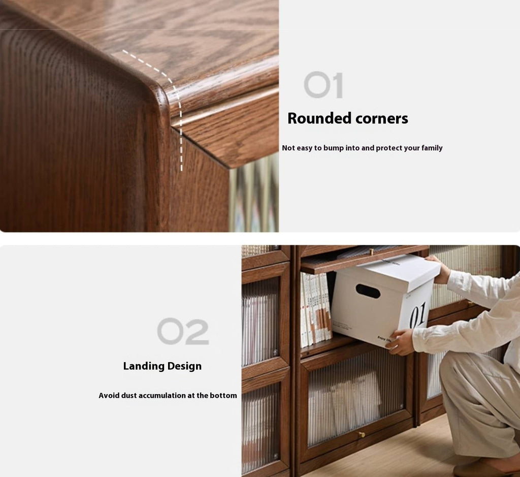 Oak Solid Wood Modern Glass Bookcase Combination