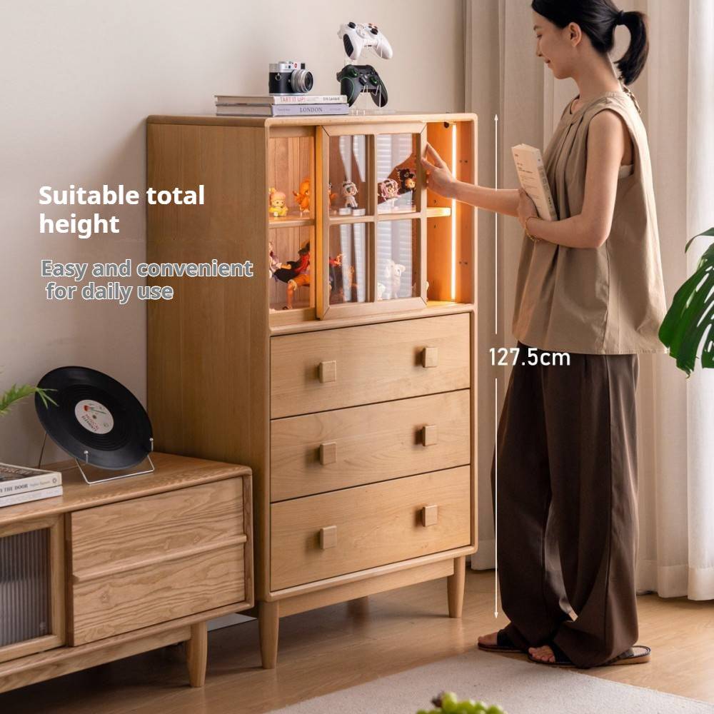 Beech Solid Wood Modern Simple with Light Storage Cabinet