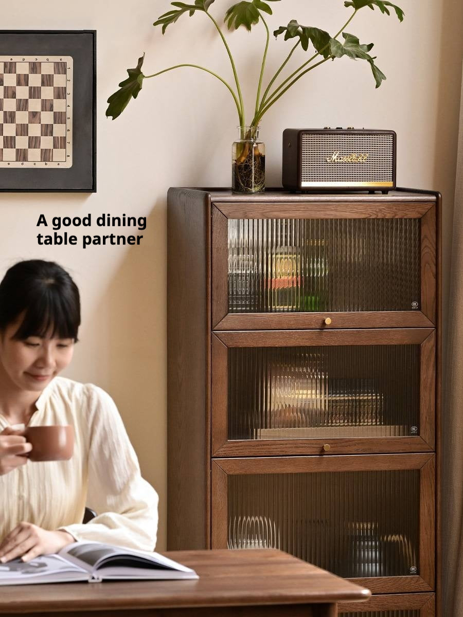 Oak Solid Wood Modern Glass Bookcase Combination