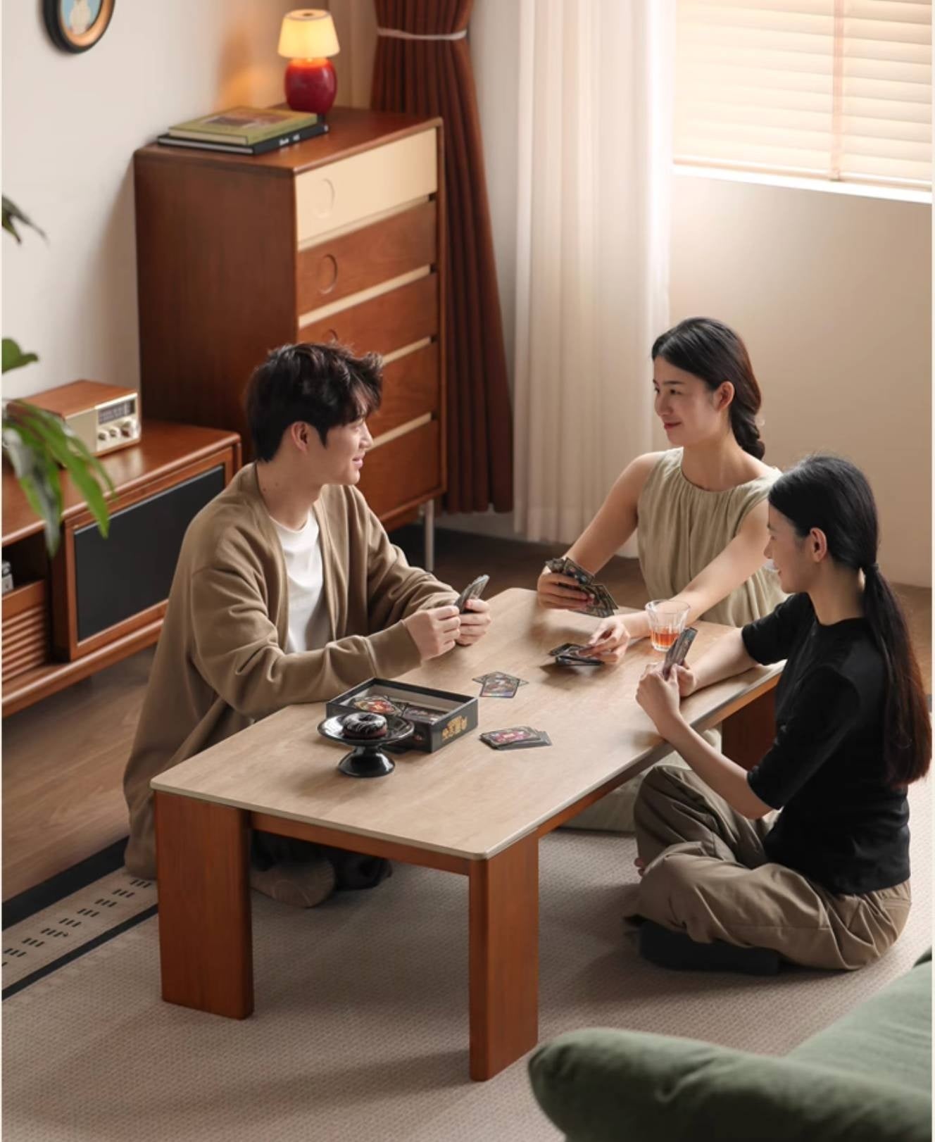 Poplar Solid Wood Medieval Style Rock Plate Coffee Table