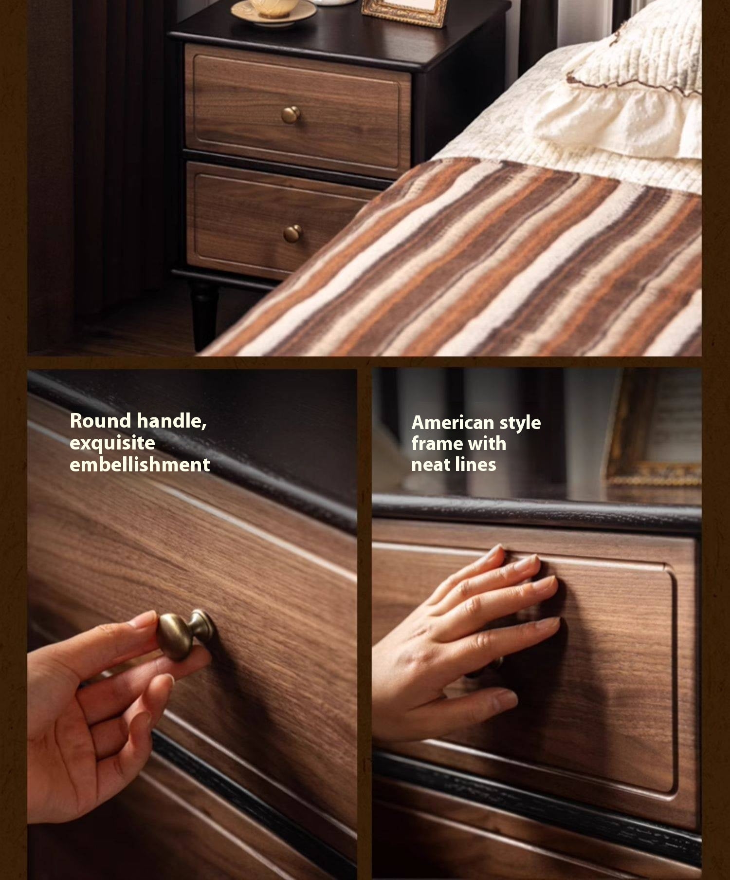 Oak Solid Wood American Retro Nightstand