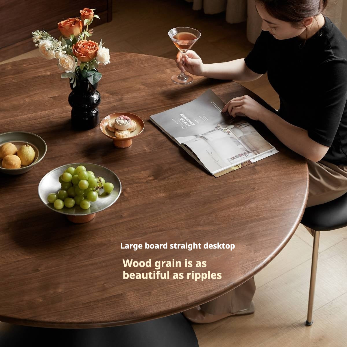 Black Walnut Solid Wood Light Luxury Style Dining Table