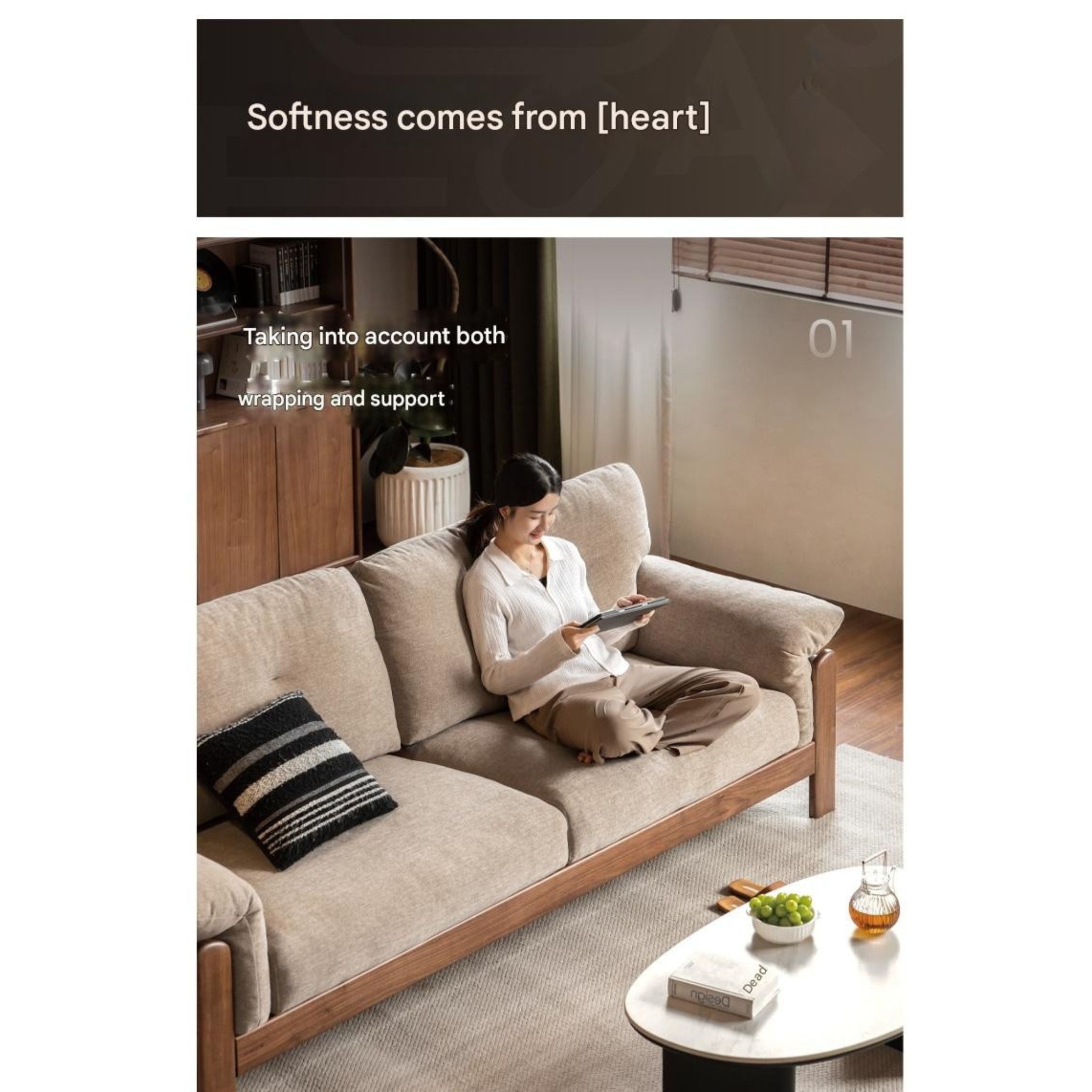 Black Walnut, Ash Solid Wood Modern Sofa