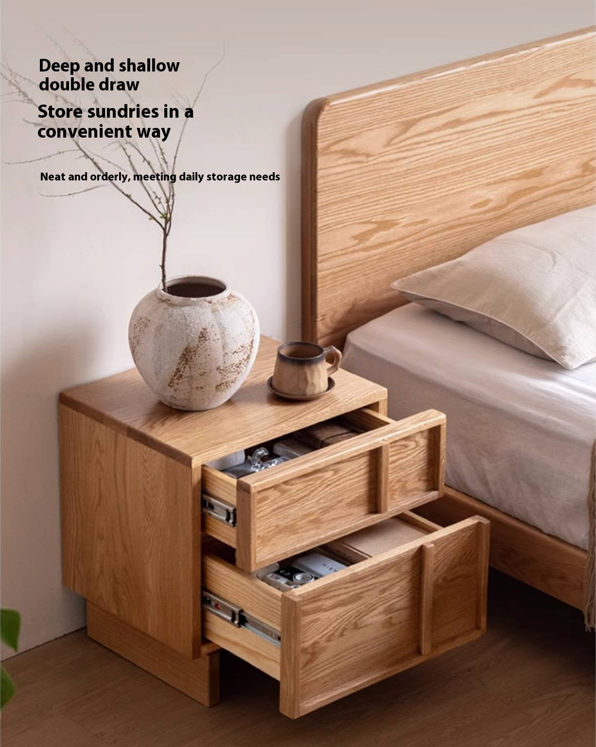 Red Oak, White Oak Solid Wood Two-drawer Nightstand