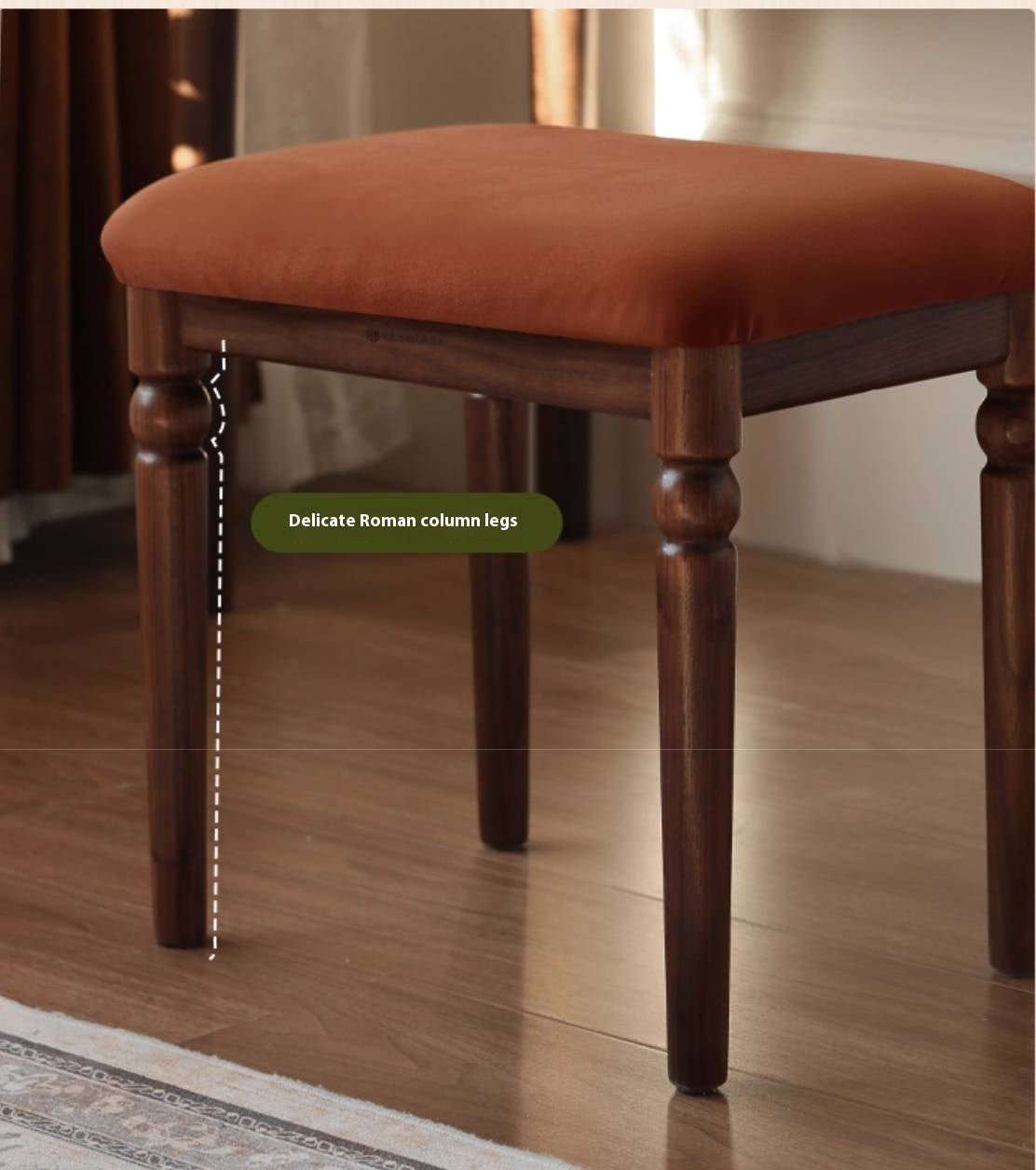 Black Walnut Solid Wood American Retro Style Makeup Stool