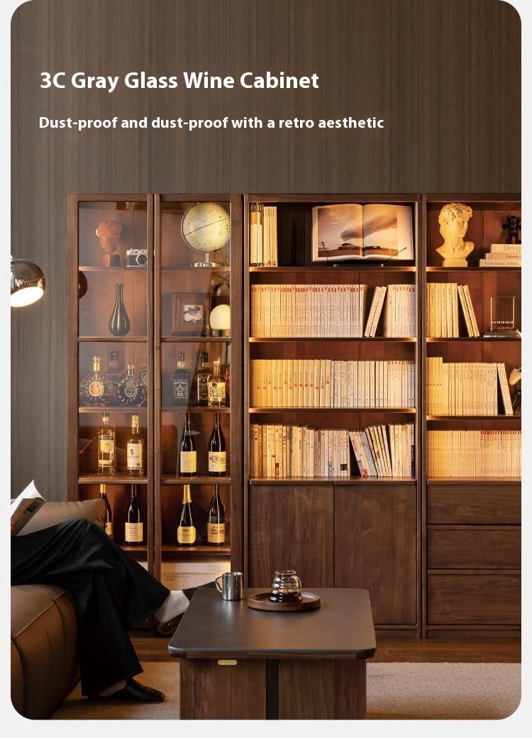 Black Walnut Solid Wood Light Luxury Bookcase and Storage