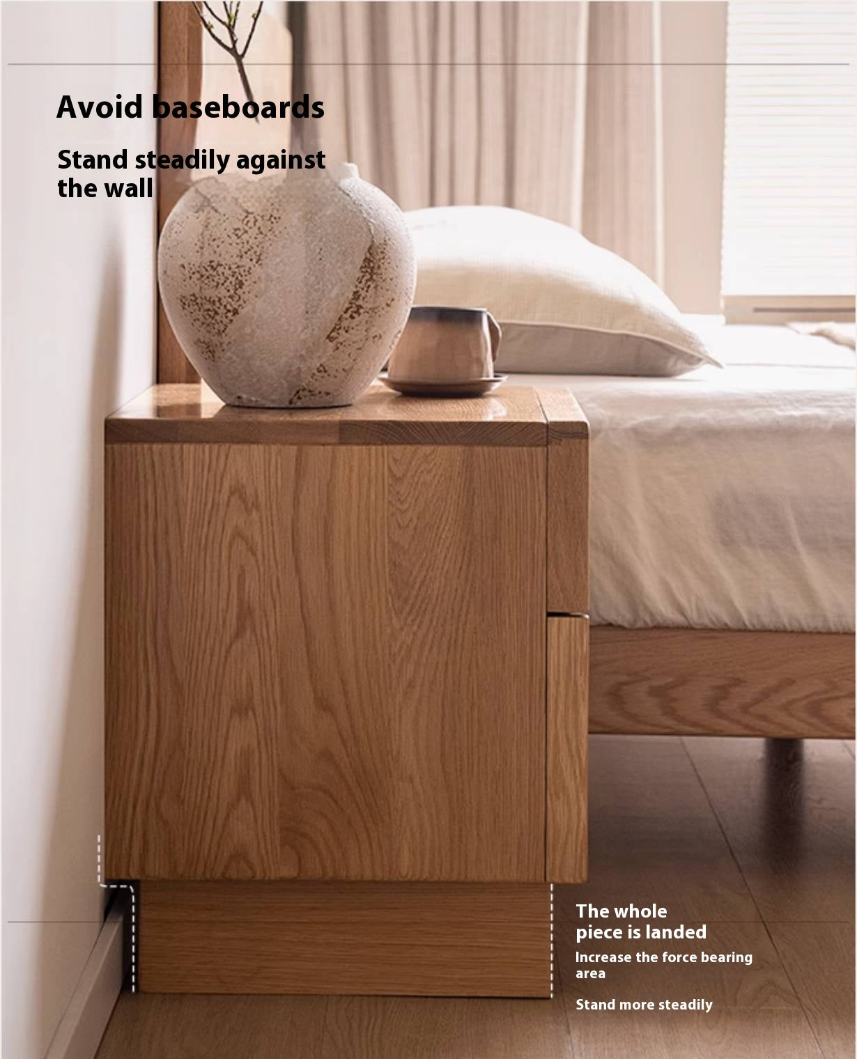 Red Oak, White Oak Solid Wood Two-drawer Nightstand