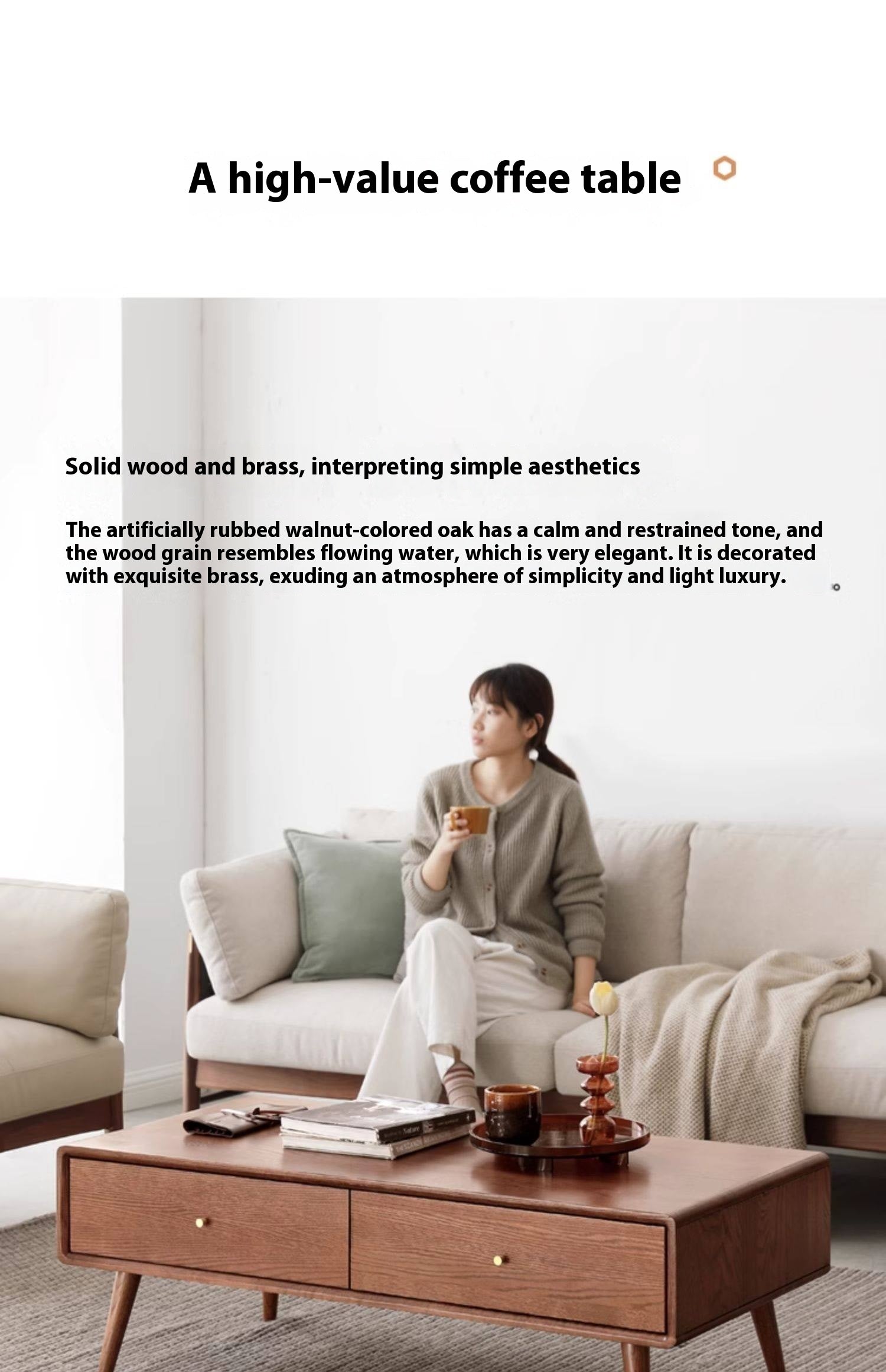 Oak Solid Wood Nordic Modern Style Coffee Table