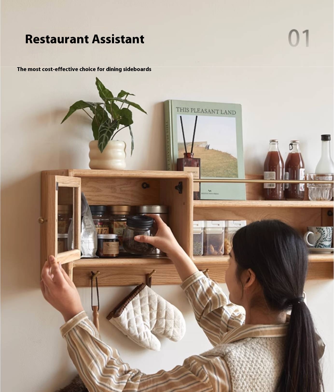 Oak Solid Wood Modern Style Wall Cabinet