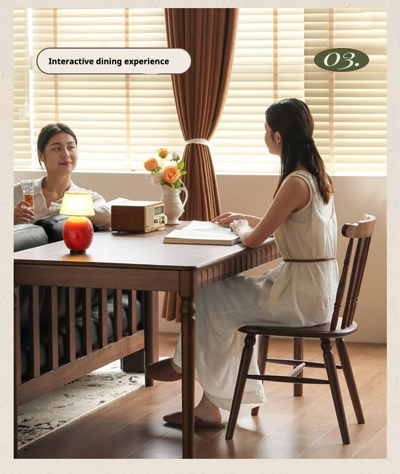 Set 4 pcs Black Walnut Solid Wood American Retro Style Dining Chair