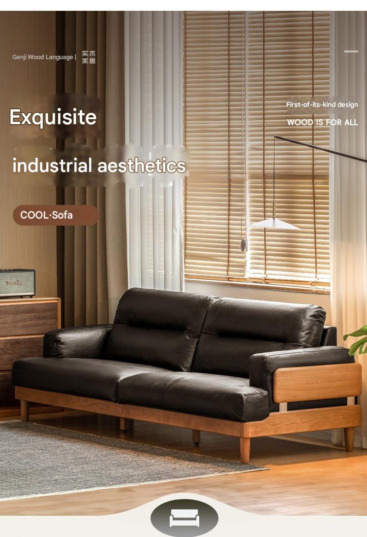 Cherry Solid Wood Modern Leather Sofa
