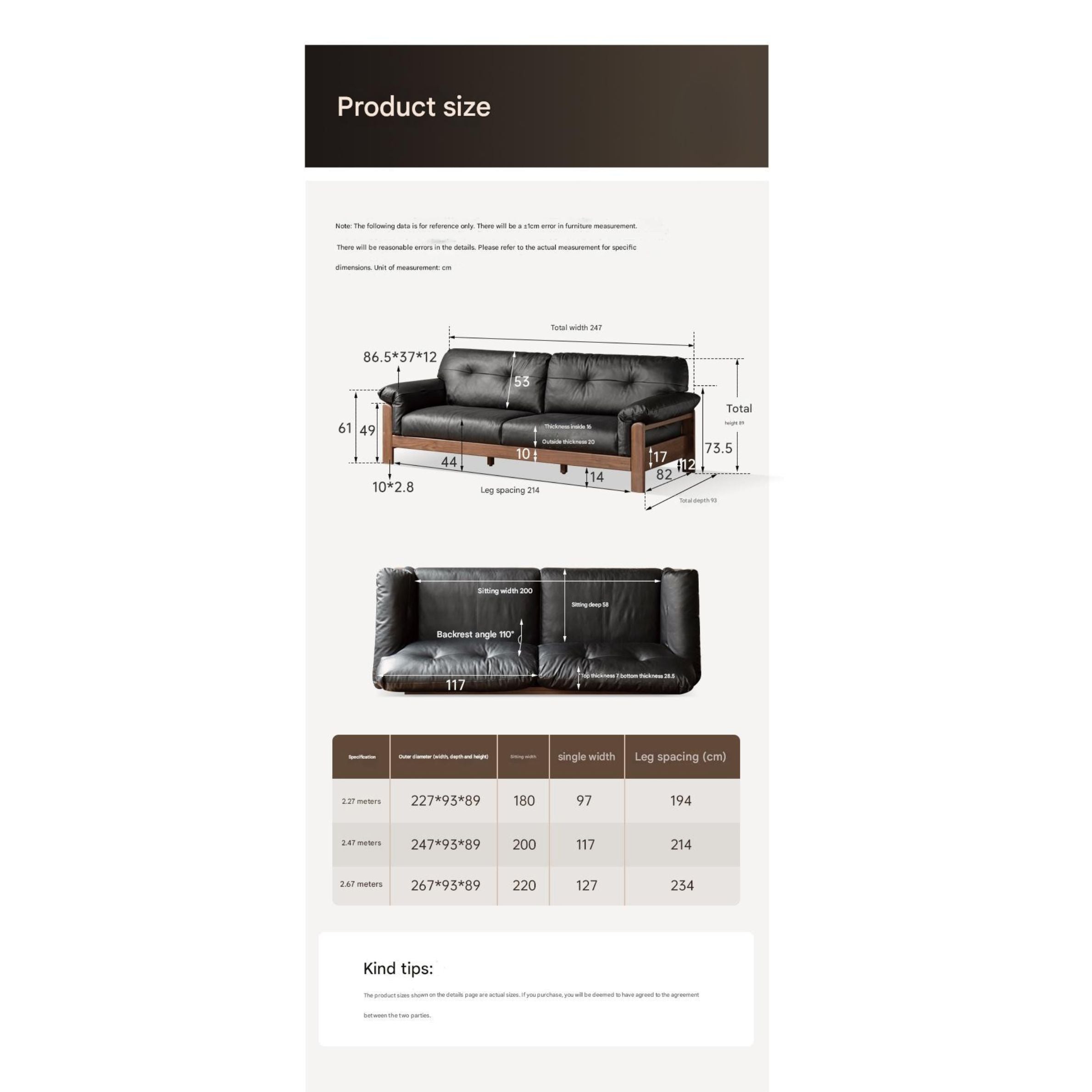 Black Walnut, Ash Solid Wood Modern Sofa