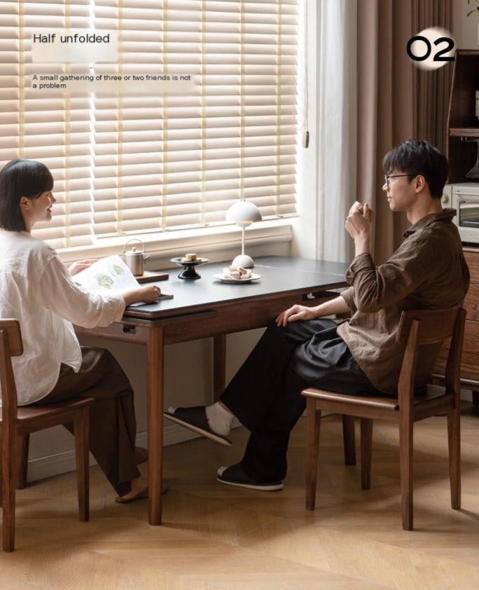 Black Walnut Solid Wood and Rock Plate Dining Table