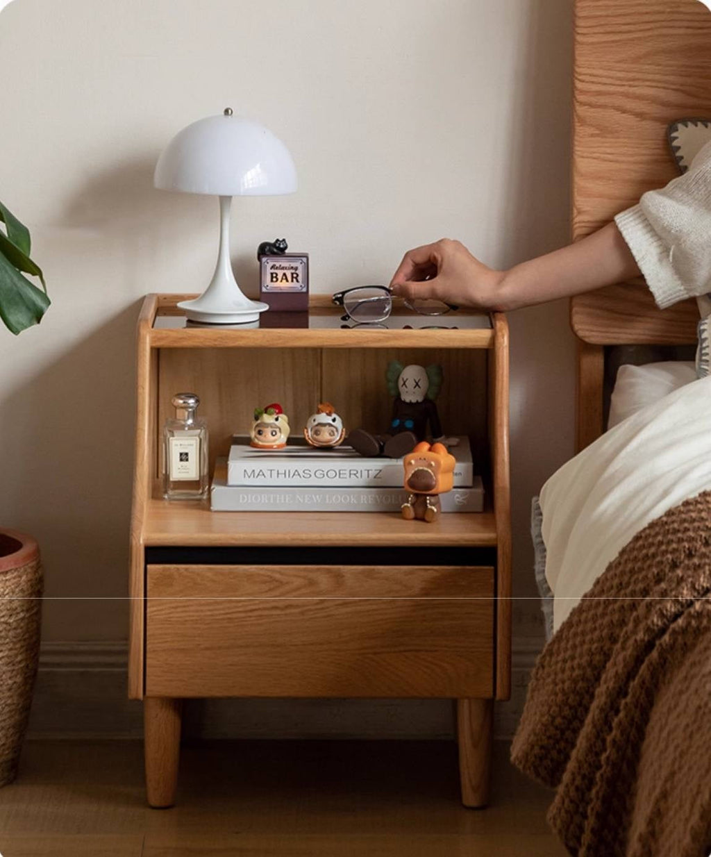 Rubberwood, Oak Solid Wood Log Style Nightstand