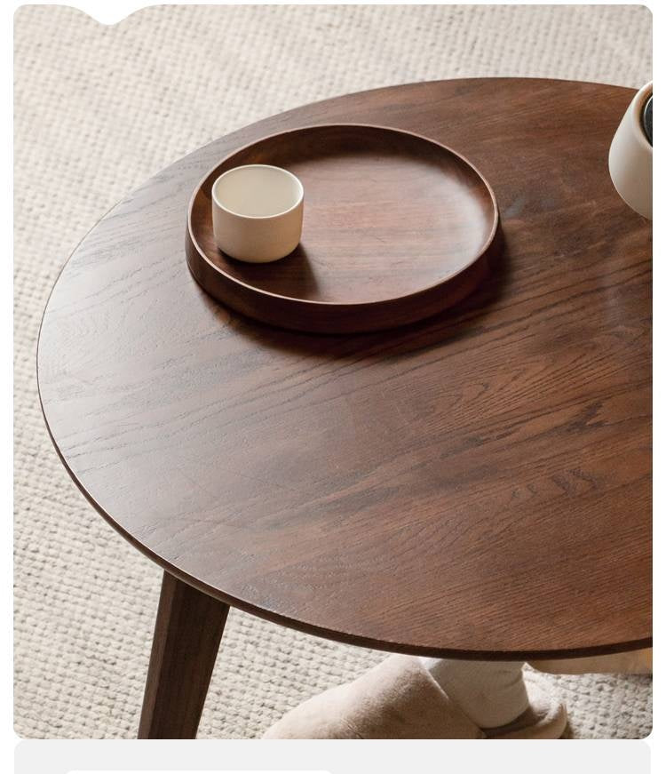 Oak, Solid Rubberwood Round Coffee Table Combination