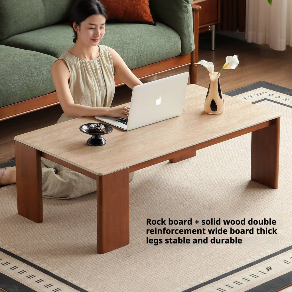 Poplar Solid Wood Medieval Style Rock Plate Coffee Table