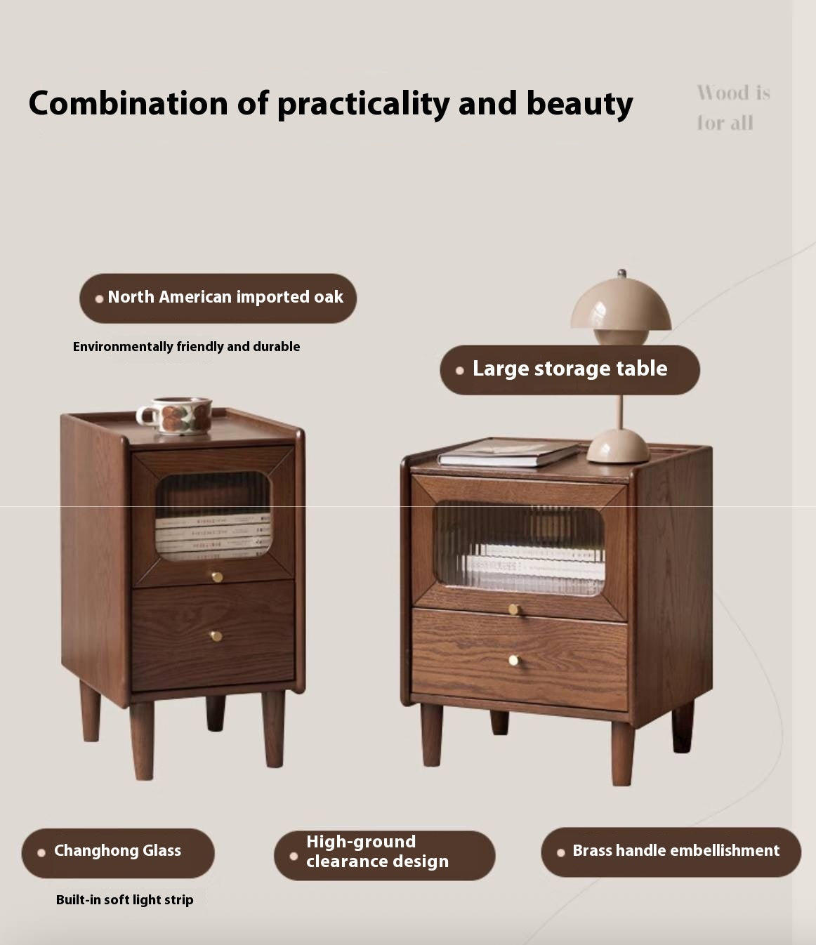 Oak Solid Wood Modern Style Nightstand