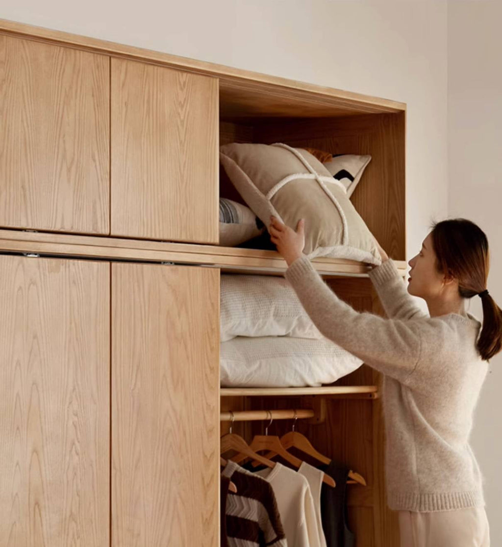 Oak, Ash Solid Wood Wardrobe With Sliding Doors.