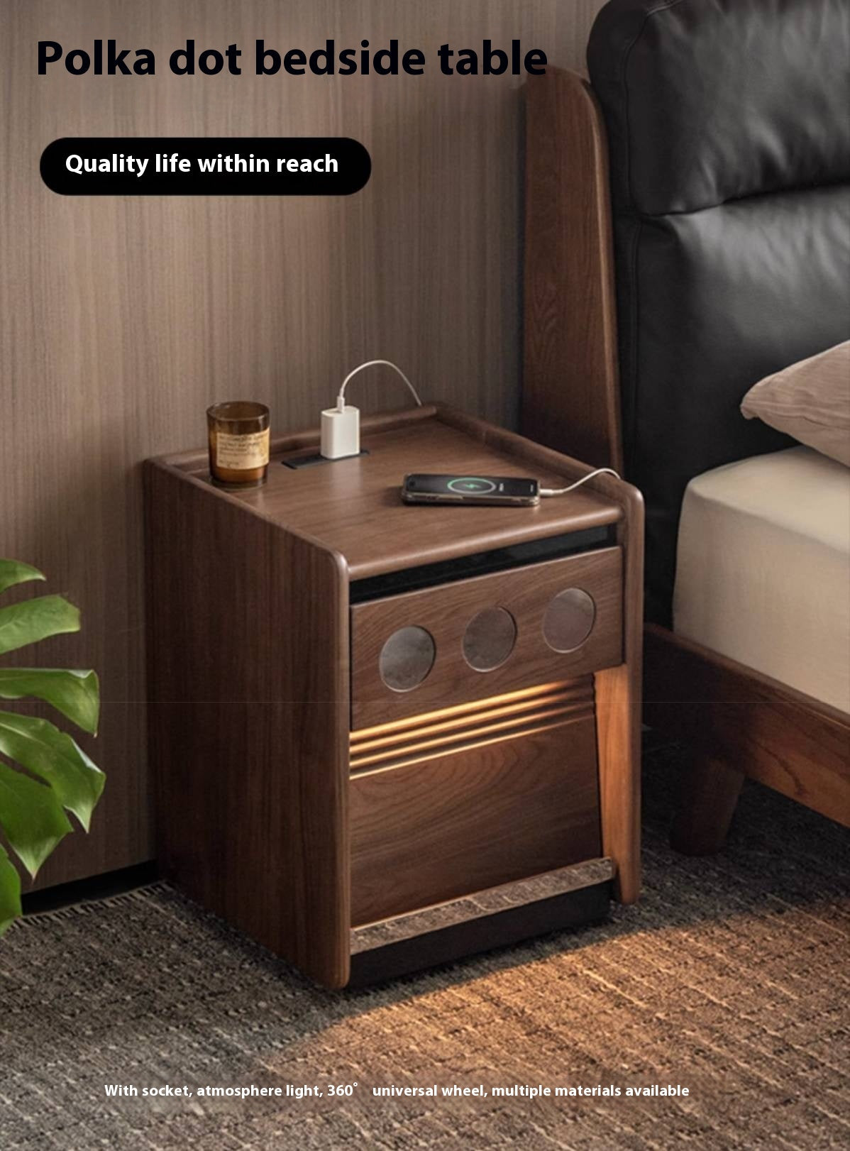 Black Walnut, Cherry, Ash, Poplar Solid Wood Nightstand