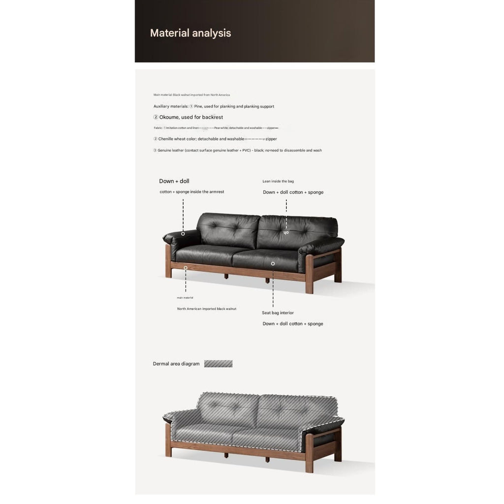 Black Walnut, Ash Solid Wood Modern Sofa