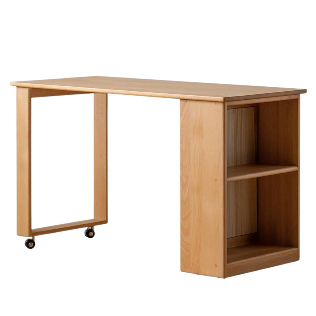 Beech Solid Wood Children's Desk with Pulleys Movable Storage