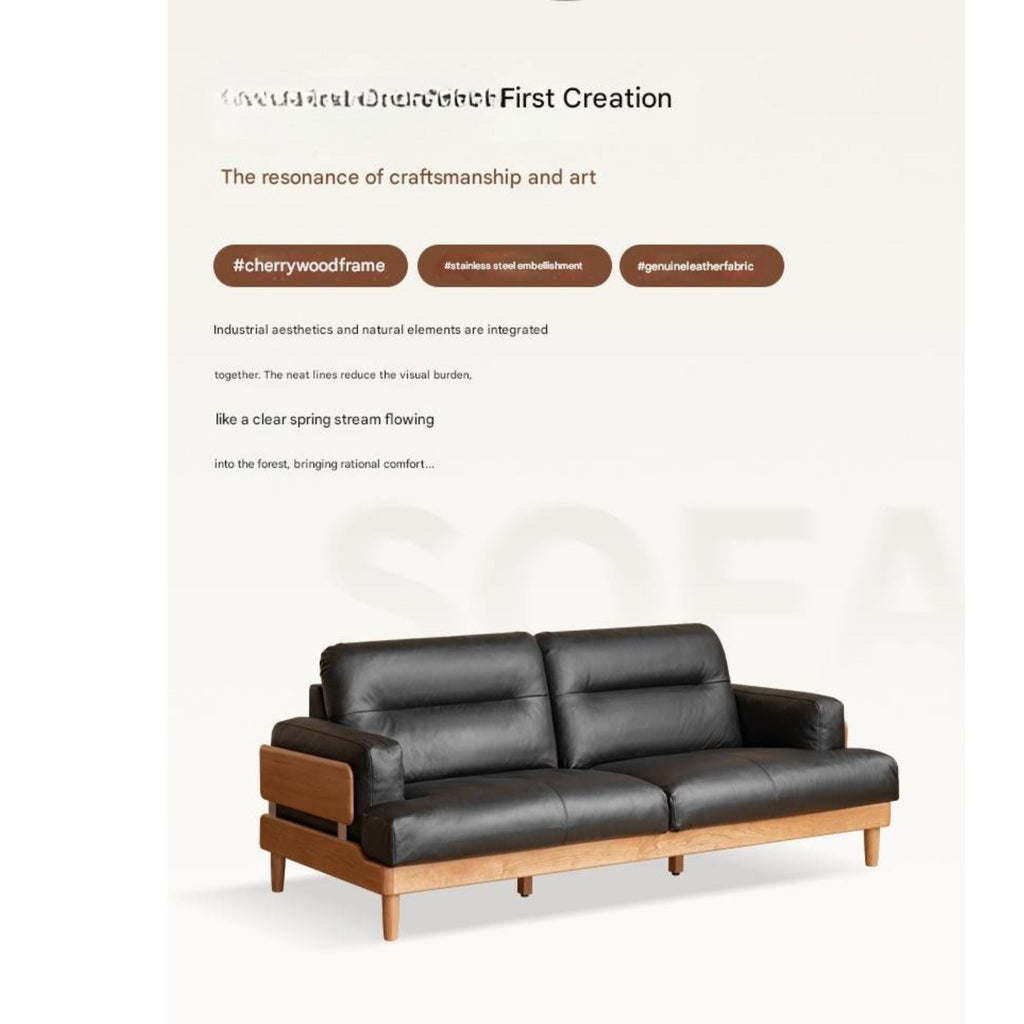 Cherry Solid Wood Modern Leather Sofa