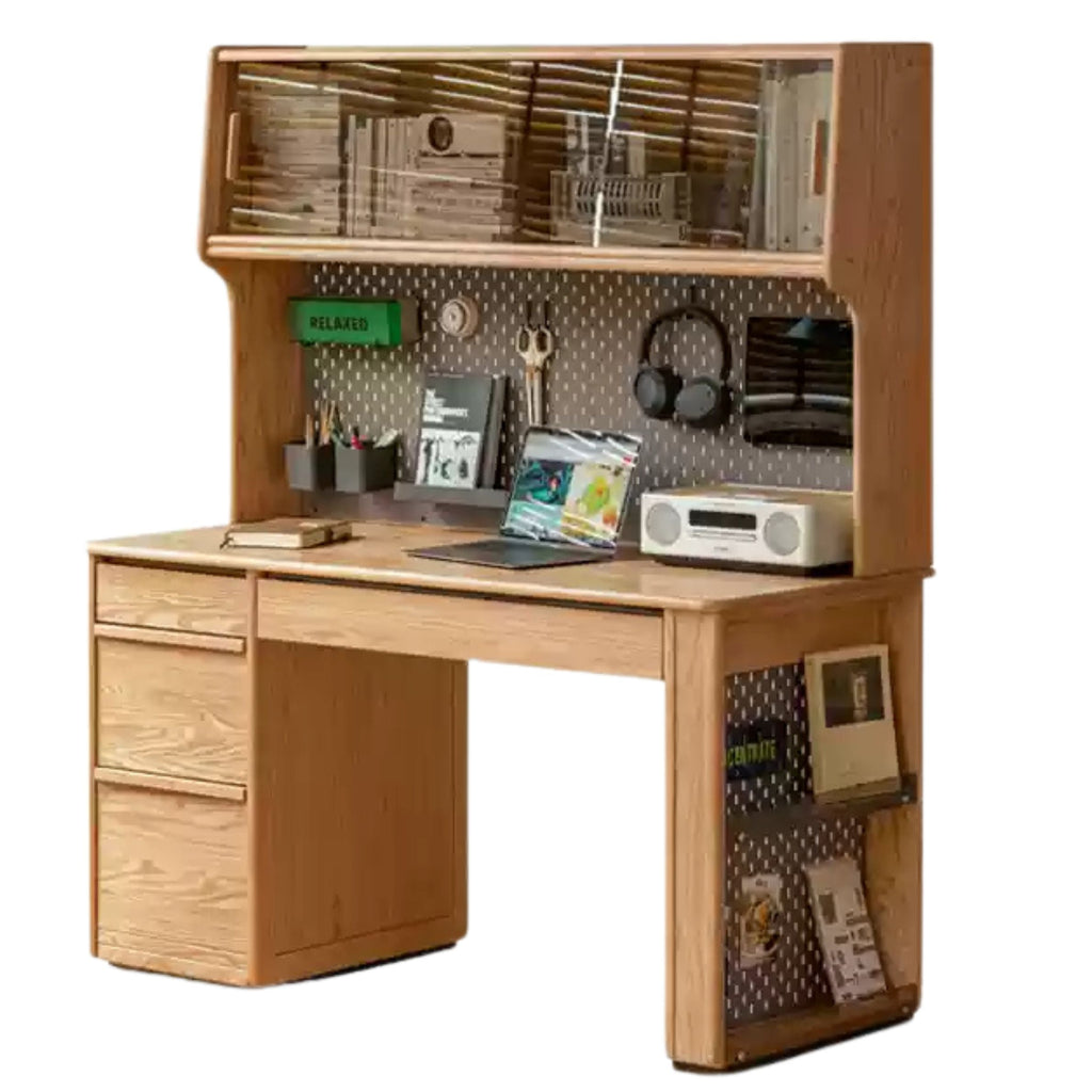 Oak Solid Wood Modern Computer Desk With Shelf