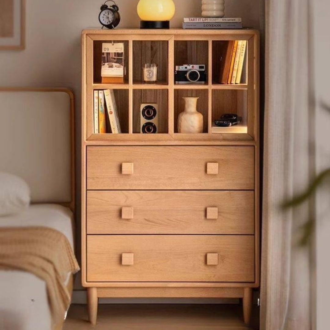 Beech Solid Wood Modern Simple with Light Storage Cabinet