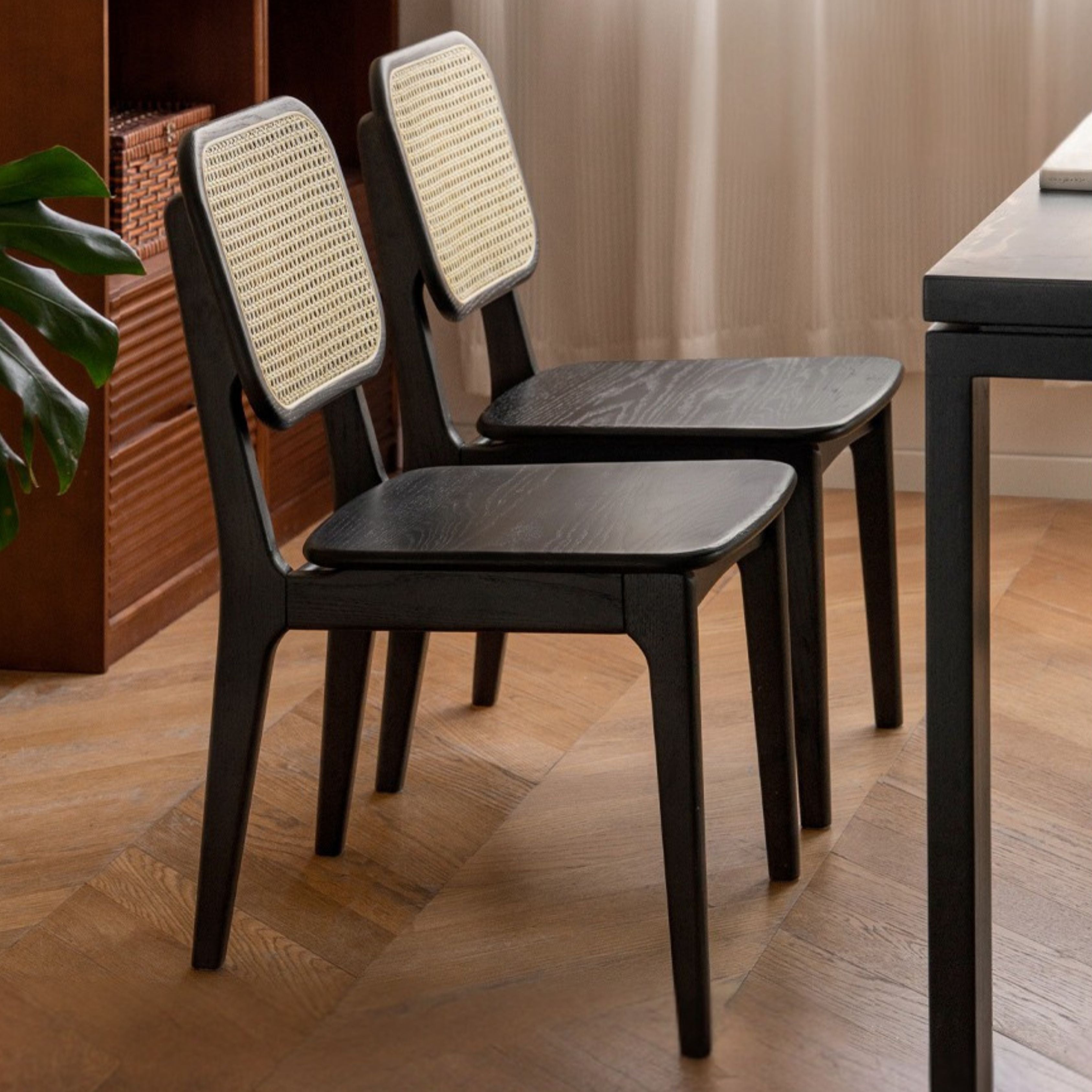 4 pcs Oak Solid Wood Back Rattan Dining Chair