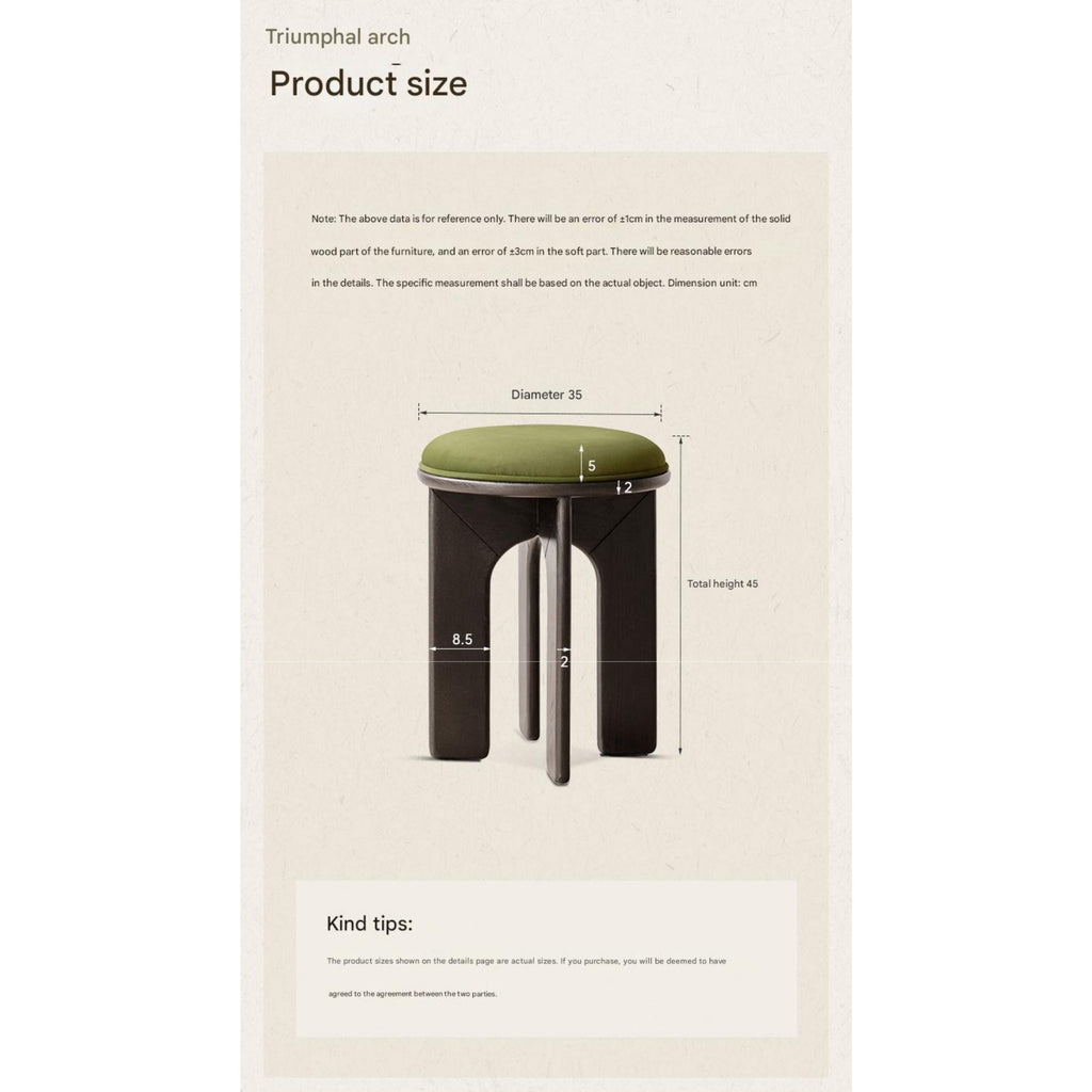 Oak, Beech Solid Wood, Solid RubberWood French Retro Round Stool