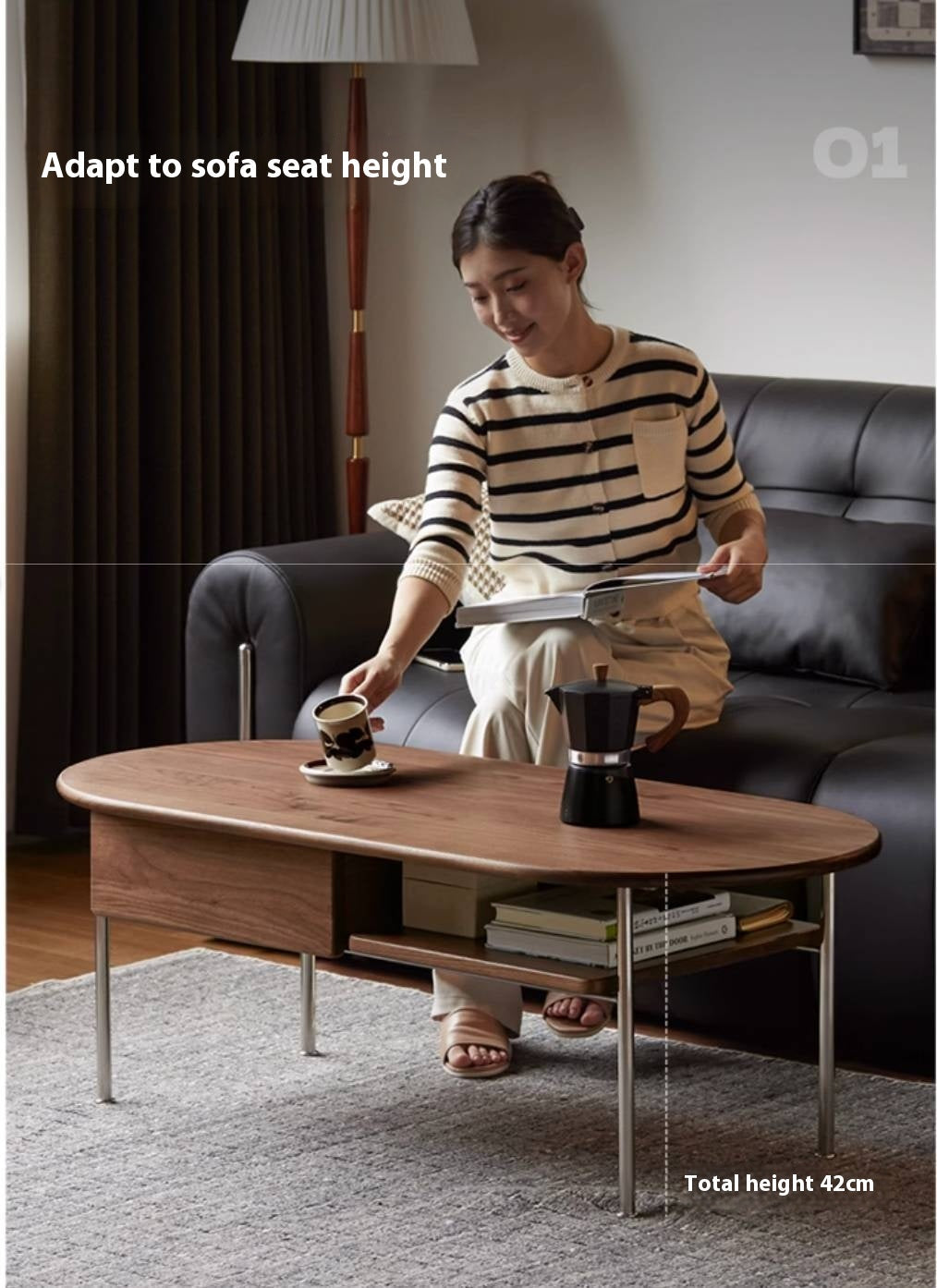 Black Walnut Solid Wood Italian Light Luxury Style Coffee Table