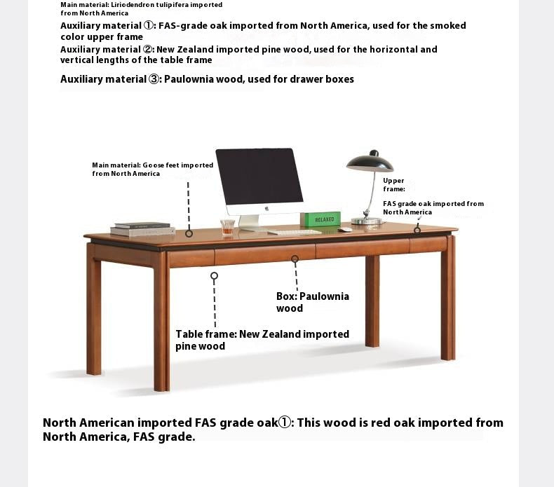 Poplar Solid Wood Antique Style Rectangular with Pull-out Workbench Office Desk
