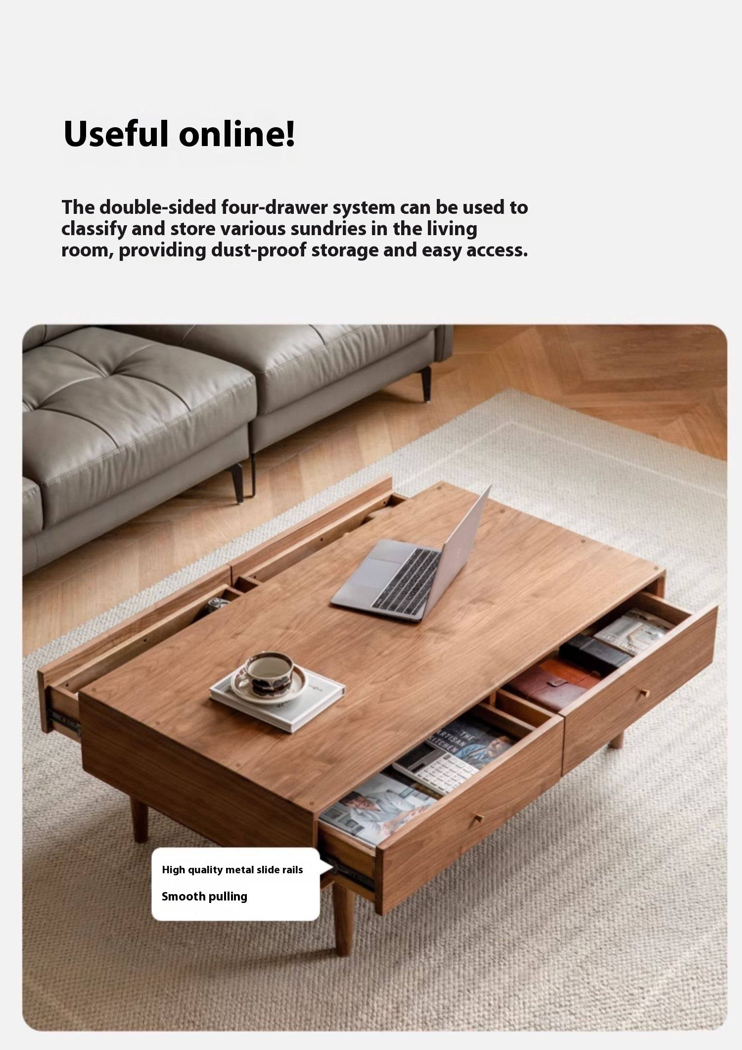 Golden Sandalwood, Black Walnut Solid Wood Rock Plate Tea Table