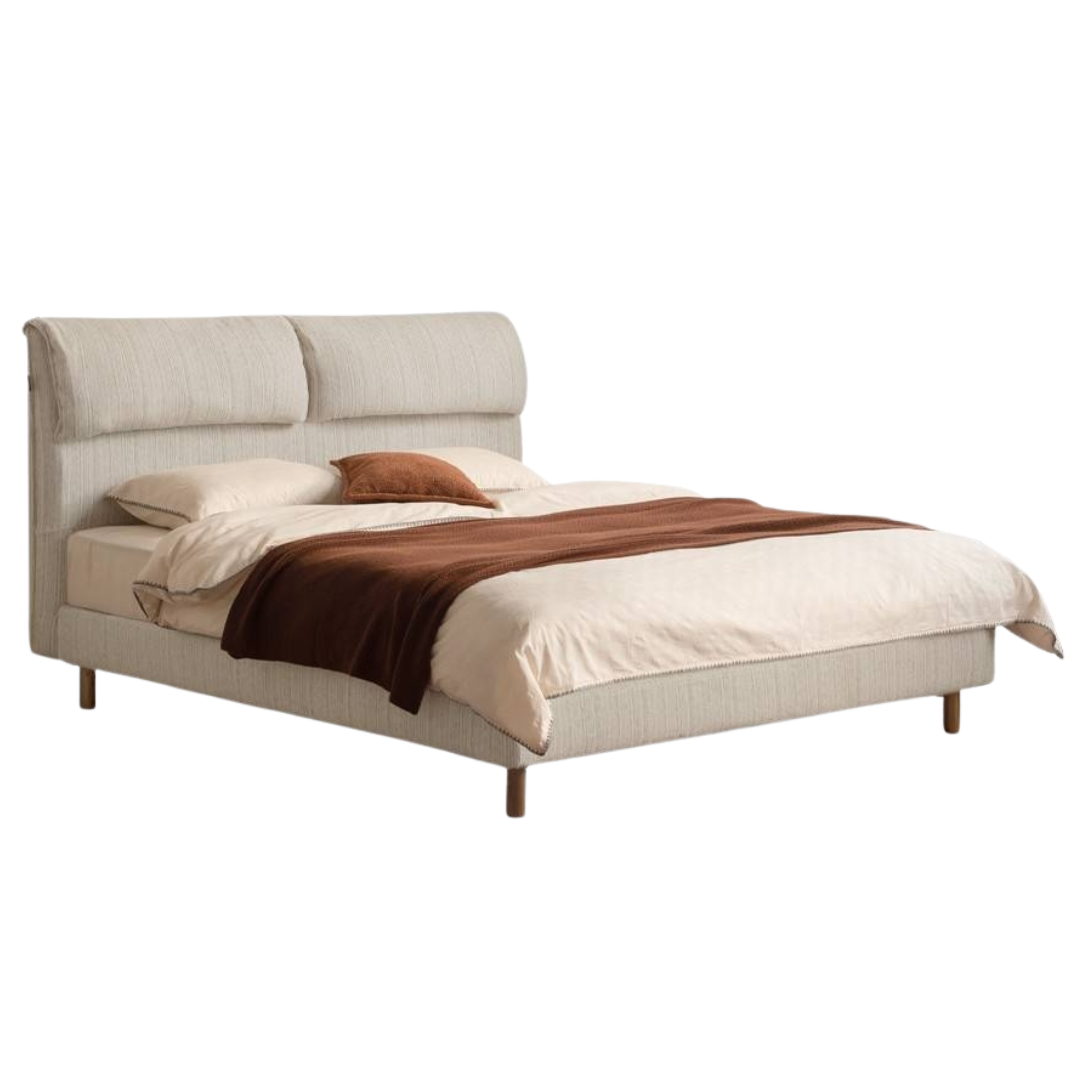 Fabric Beige Soft Bed Modern Style