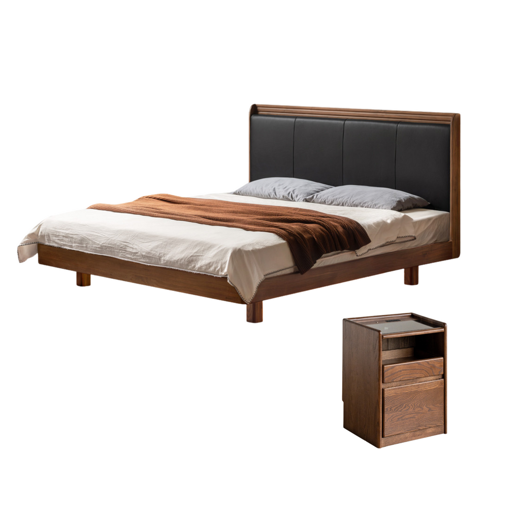 Black Walnut Solid Wood  Luxury Leather With Light Bed