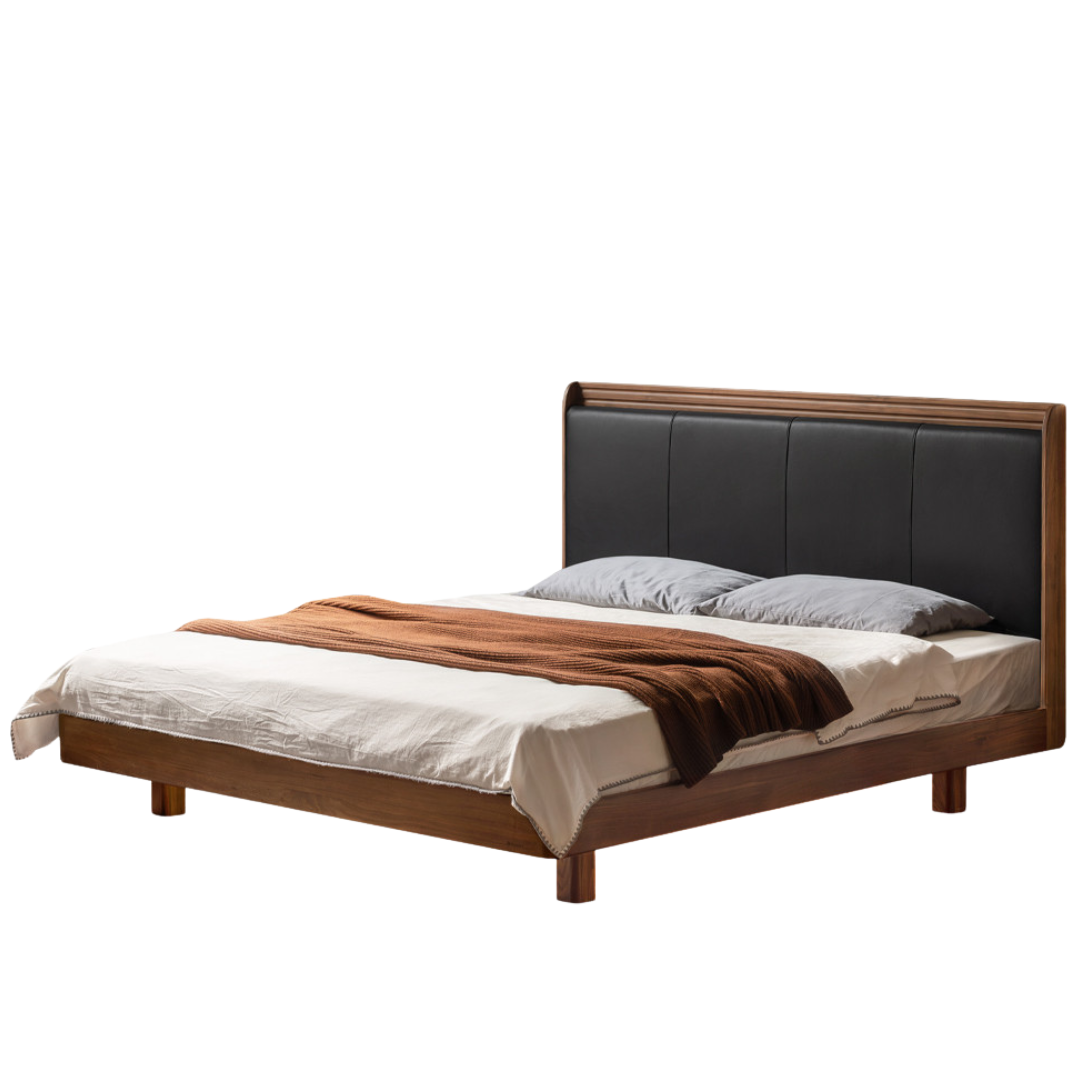 Black Walnut Solid Wood  Luxury Leather With Light Bed