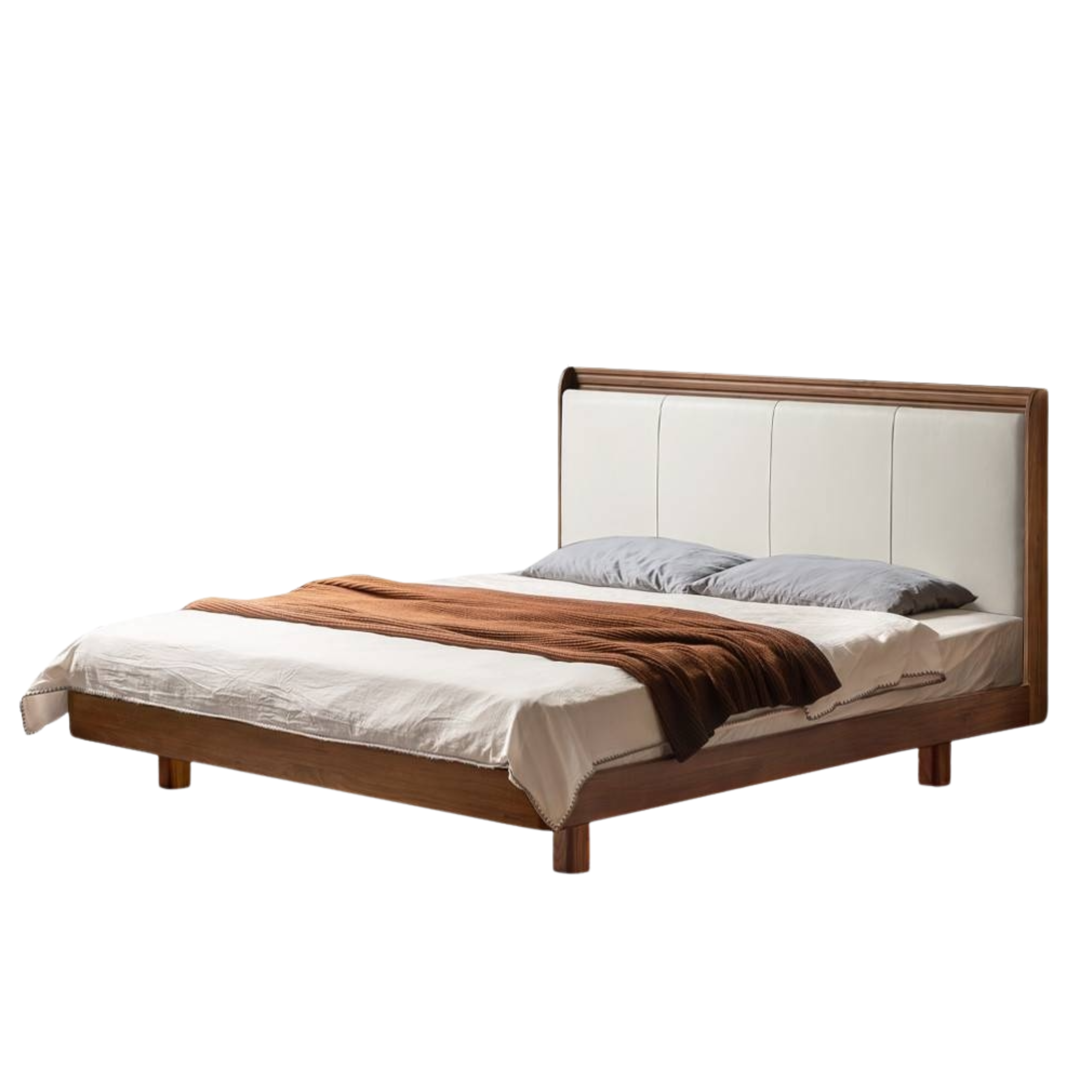 Black Walnut Solid Wood  Luxury Leather With Light Bed
