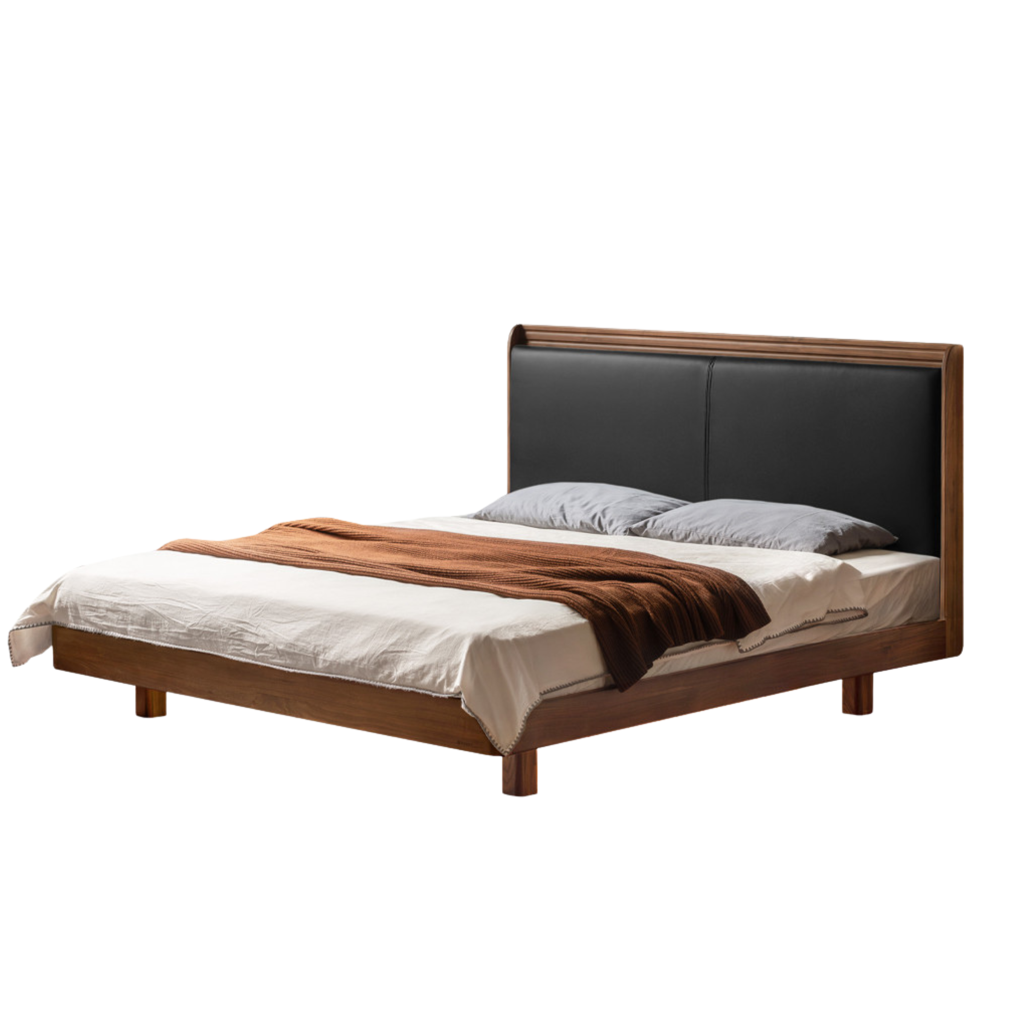 Black Walnut Solid Wood  Luxury Leather With Light Bed