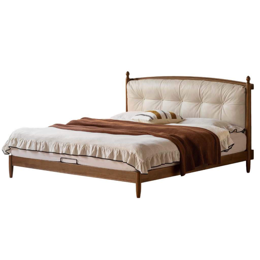 Black Walnut Solid Wood Genuine Leather Soft Bed