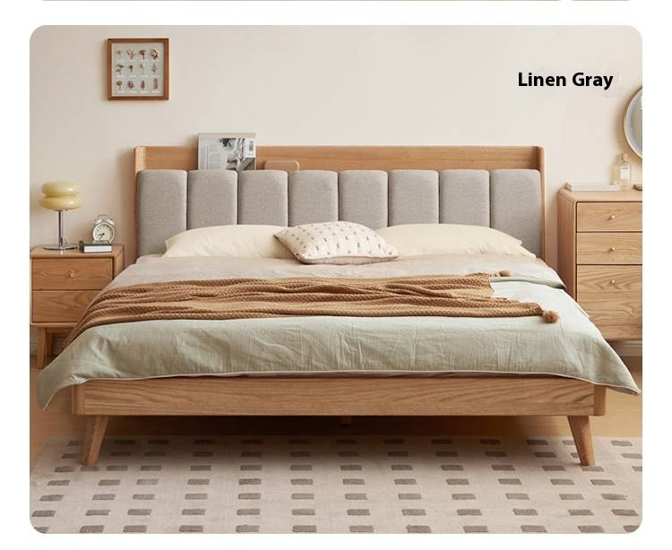 Oak Solid Wood Bed Modern Soft Leaning Bed