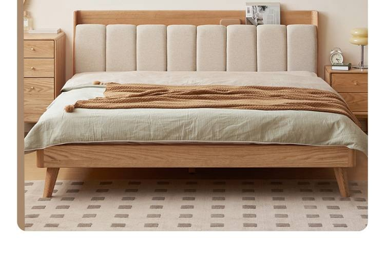 Oak Solid Wood Bed Modern Soft Leaning Bed