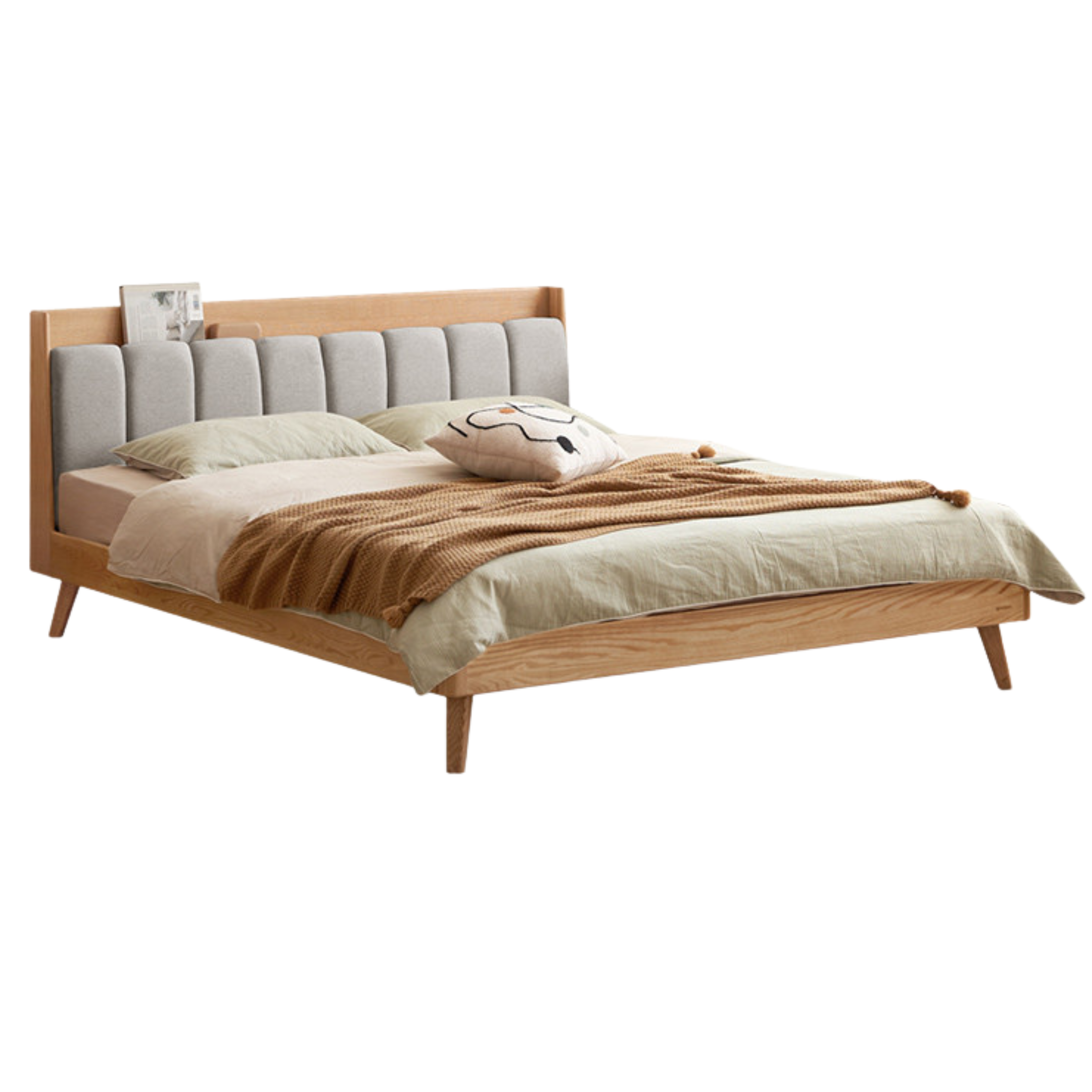 Oak Solid Wood Bed Modern Soft Leaning Bed