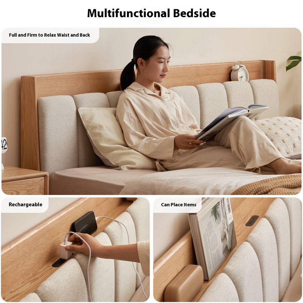 Oak Solid Wood Bed Modern Soft Leaning Bed