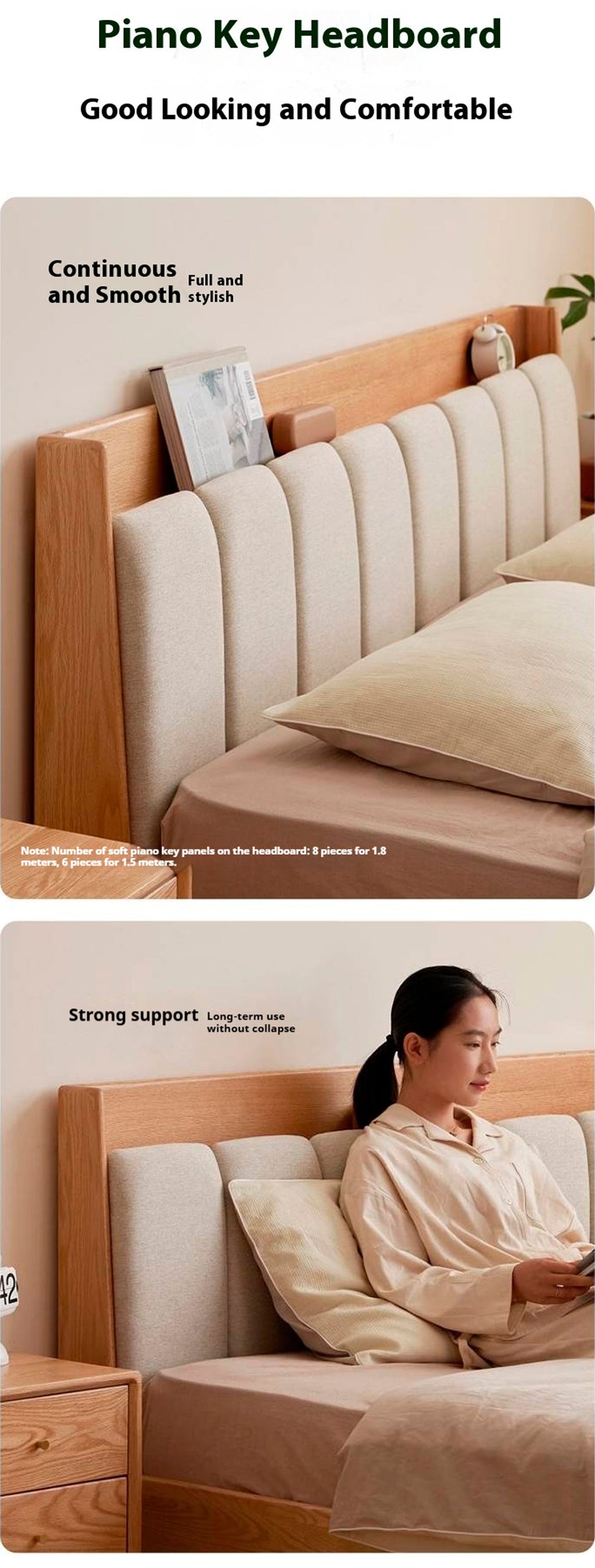 Oak Solid Wood Bed Modern Soft Leaning Bed