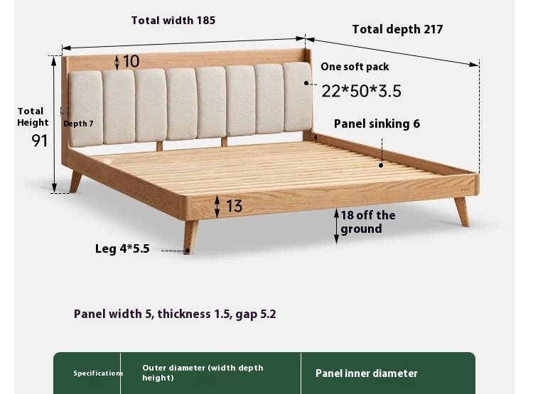 Oak Solid Wood Bed Modern Soft Leaning Bed