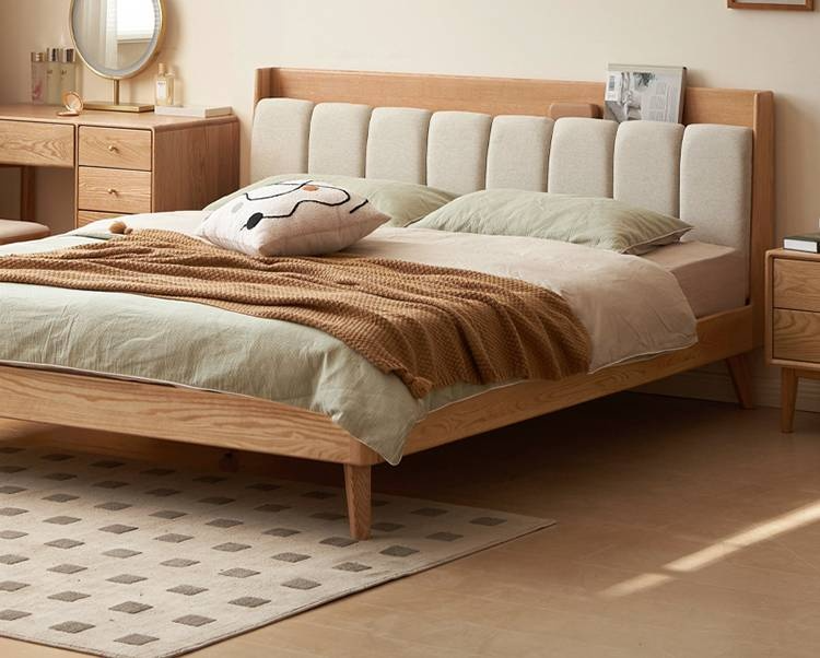 Oak Solid Wood Bed Modern Soft Leaning Bed