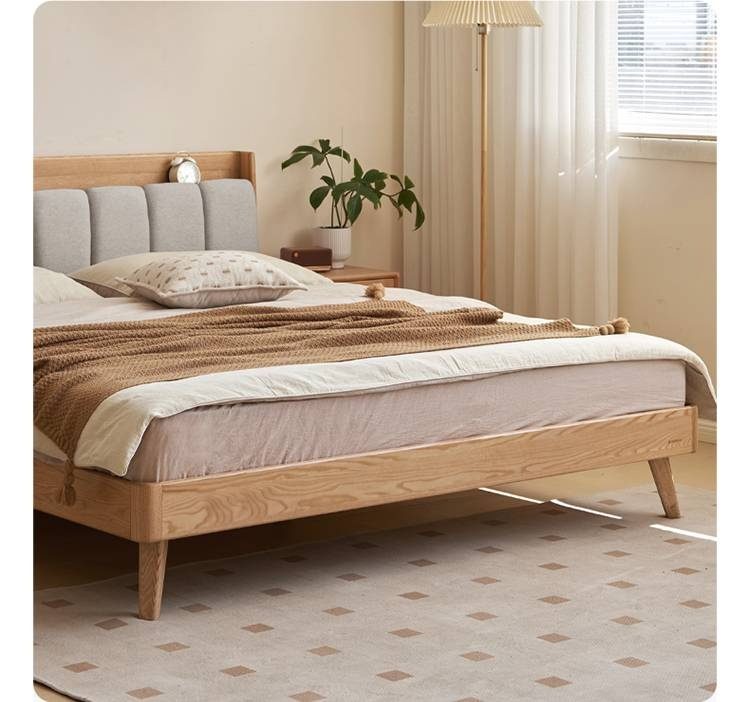 Oak Solid Wood Bed Modern Soft Leaning Bed