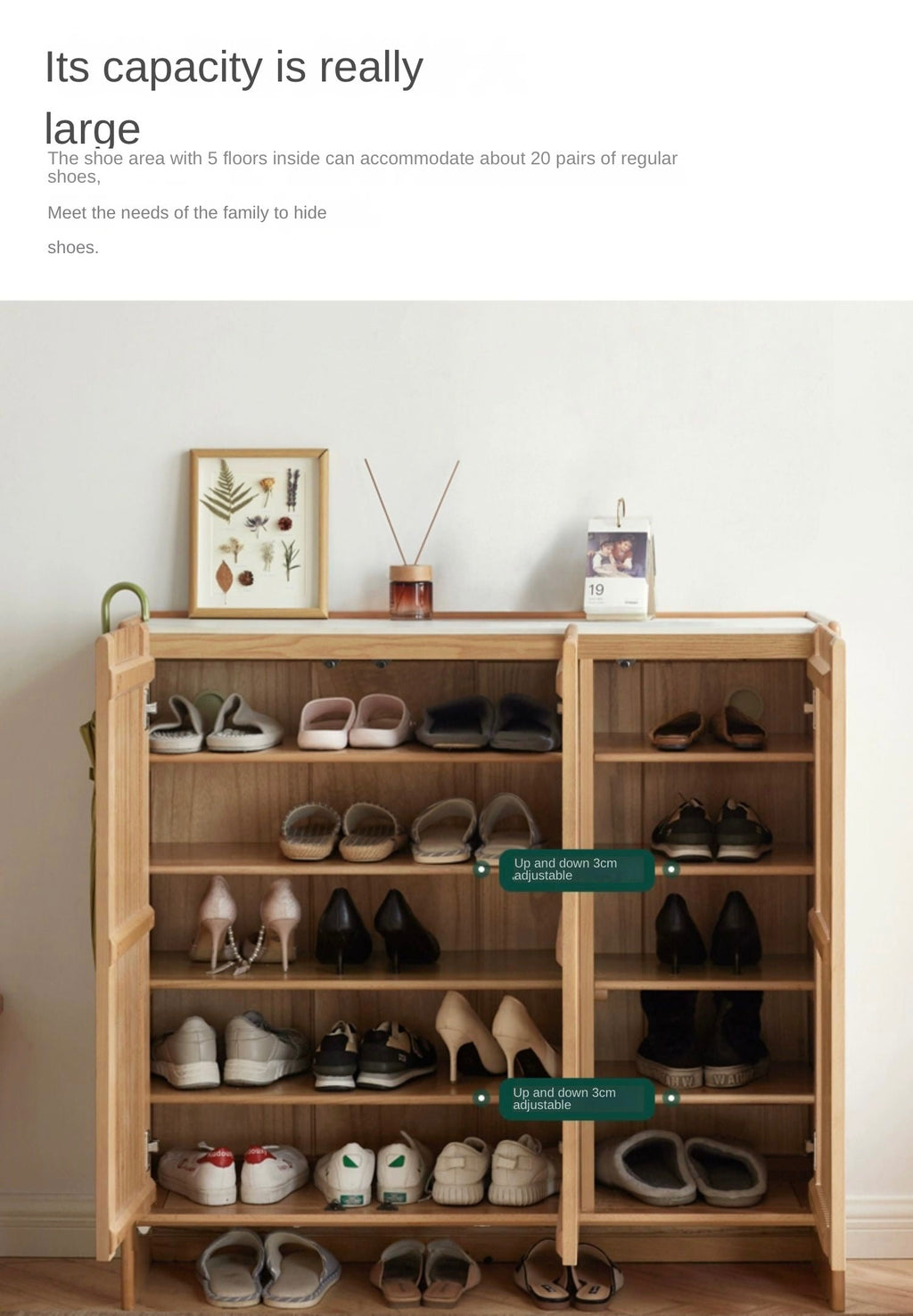 Ash, Oak Solid Wood Rock Top Shoe Cabinet
