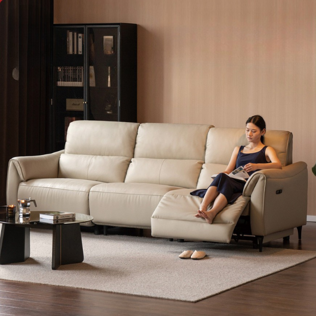 Leather Top Layer Cowhide Retractable Electric Sofa