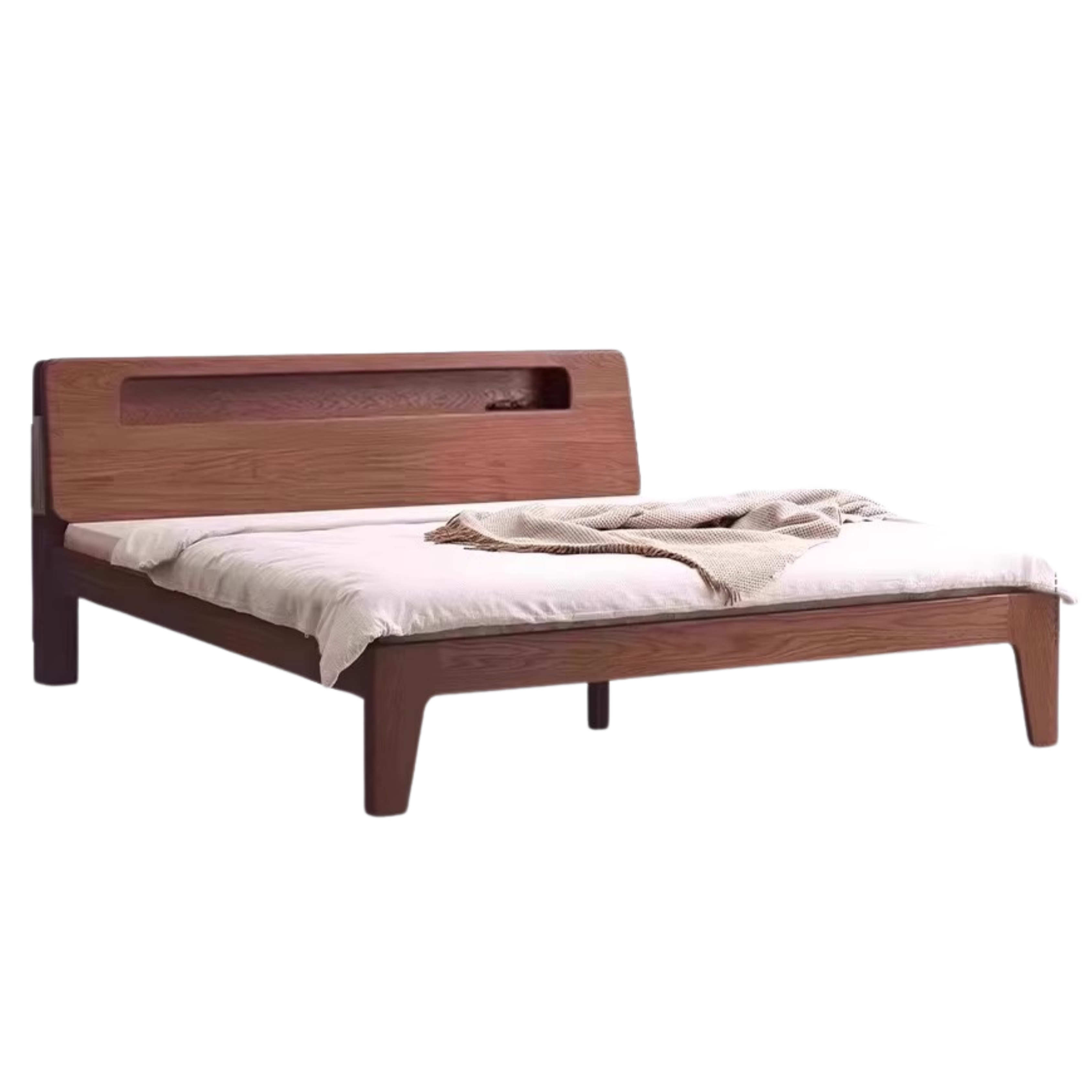 Oak solid wood bed with light walnut-color-USA